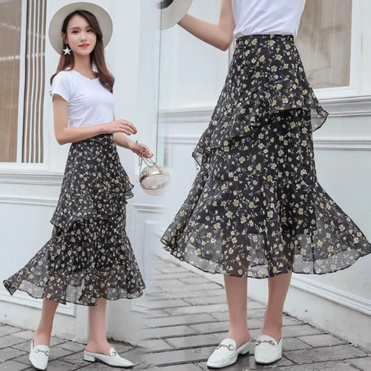 Zyrana Vintage Floral Midi Skirt