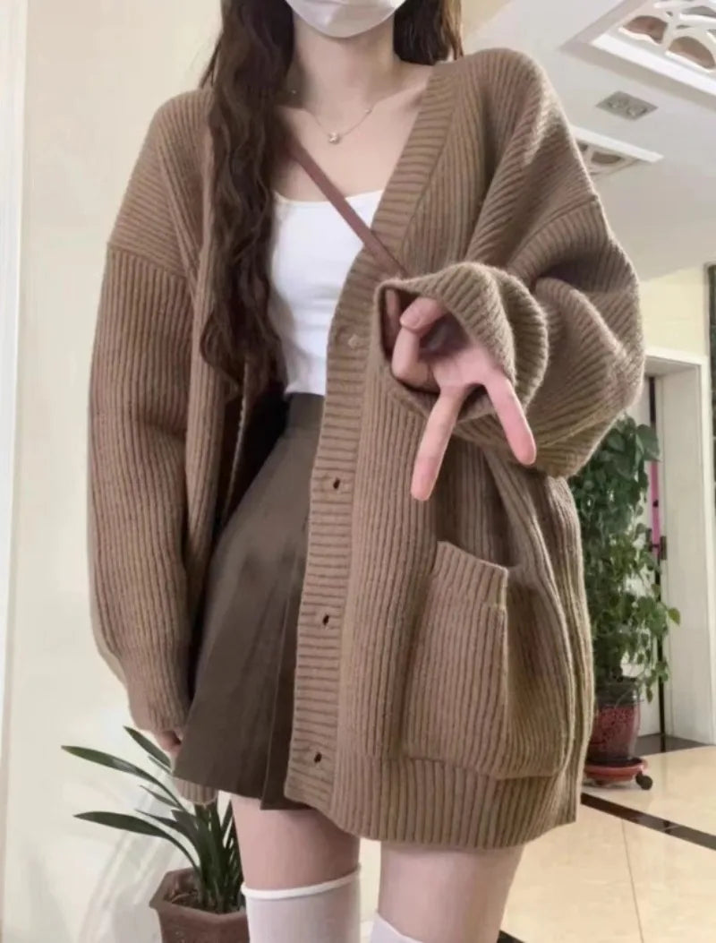 Zyrana V-Neck Loose Knit Cardigan