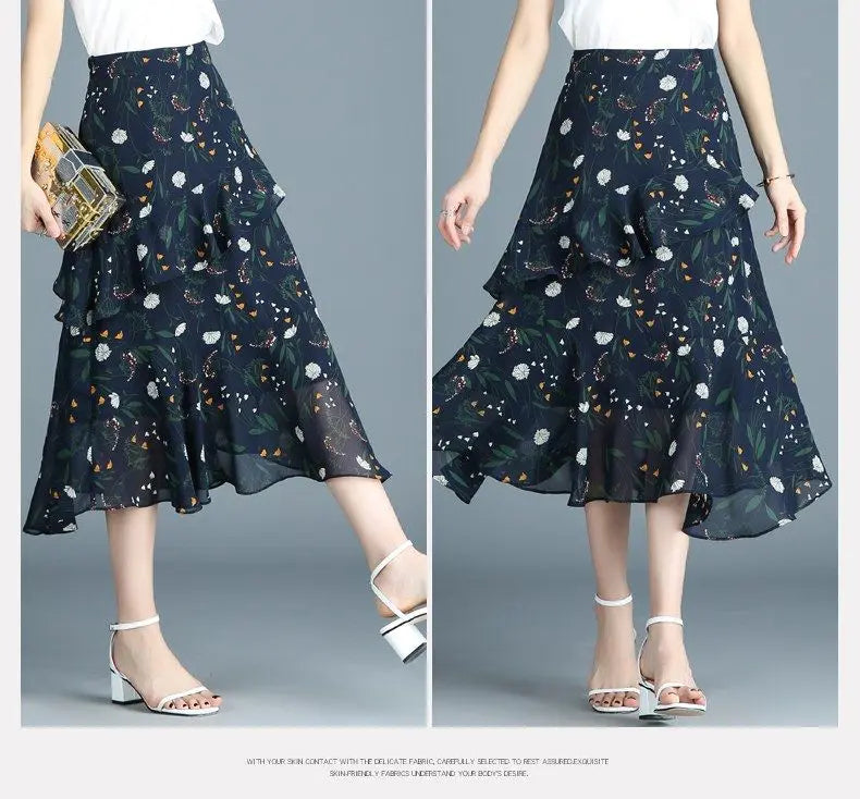 Zyrana Vintage Floral Midi Skirt