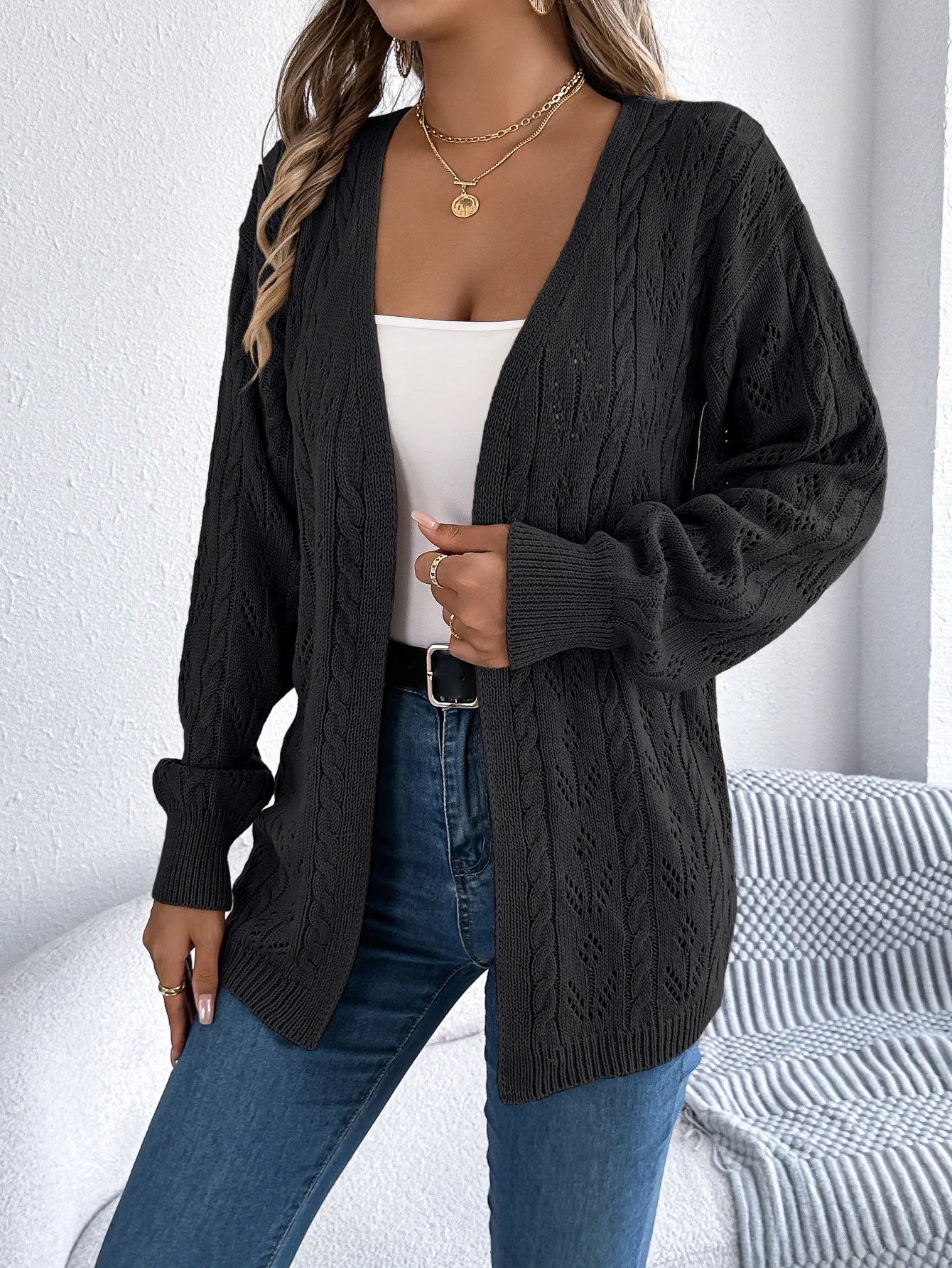 Zyrana Hollow Knit Long Cardigan