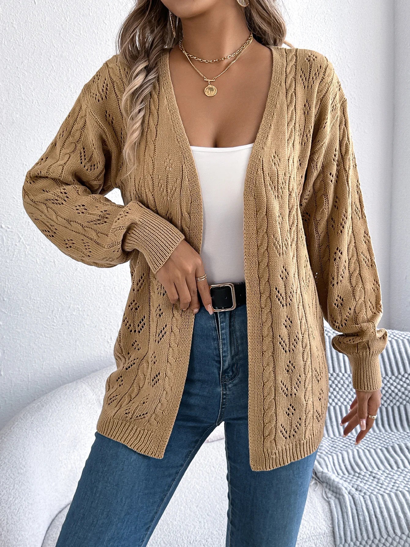 Zyrana Hollow Knit Long Cardigan