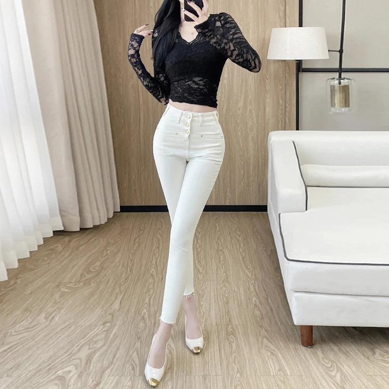 Zyrana White High-Waist Skinny Jeans