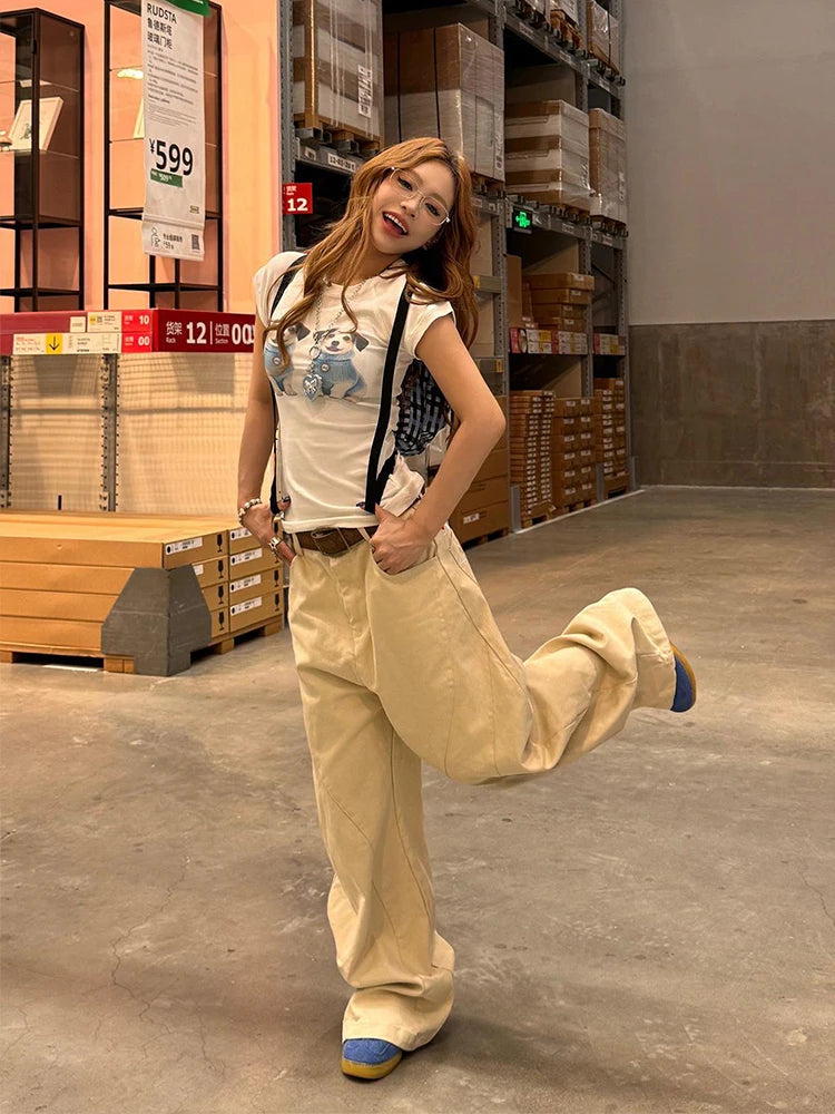 Zyrana White Wide-Leg Embroidered Jeans