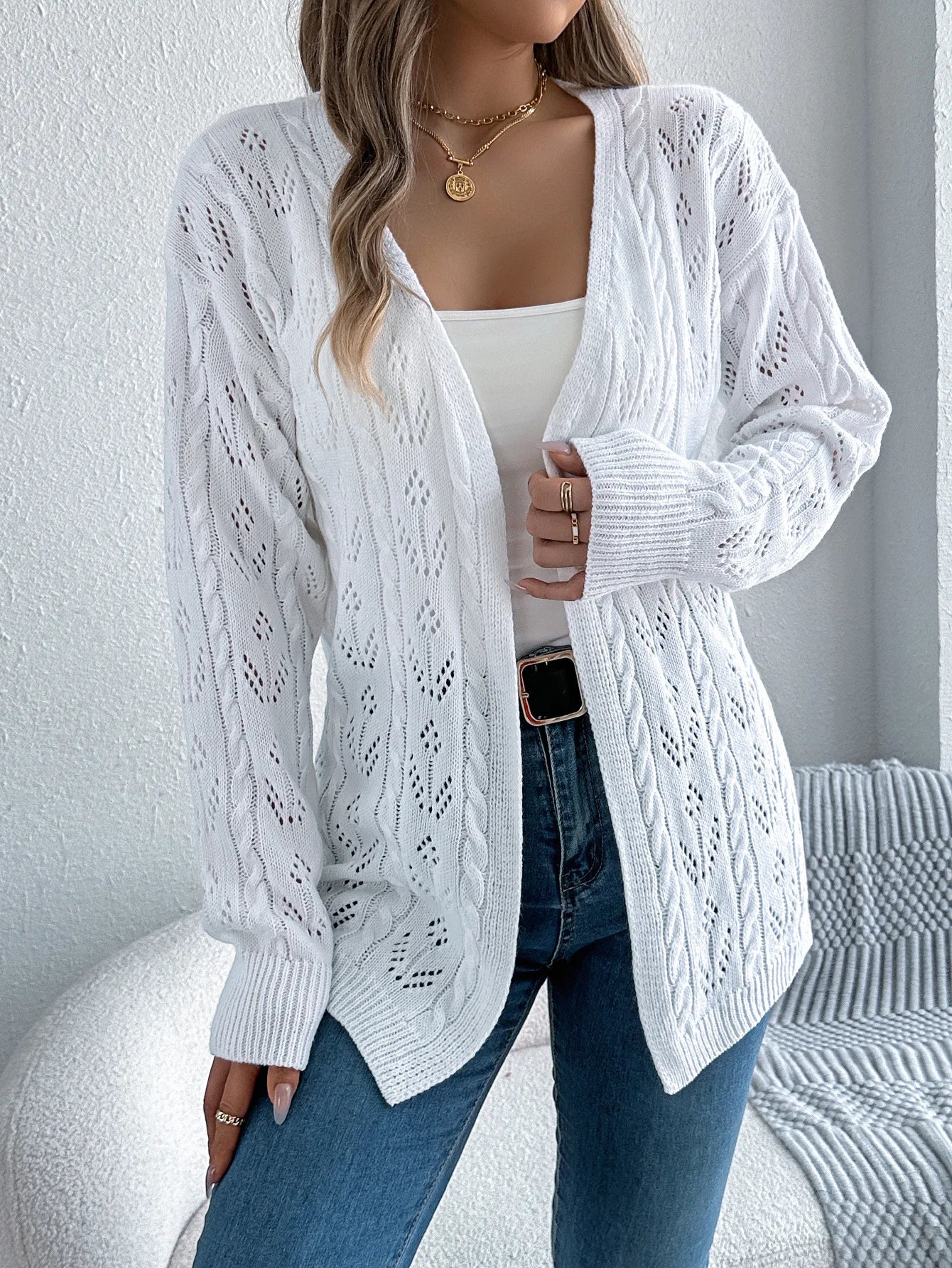 Zyrana Hollow Knit Long Cardigan