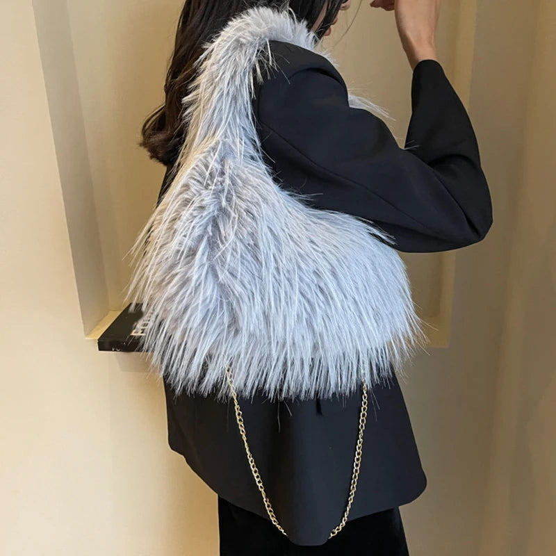 Zyrana Faux Fur Tassel Tote Bag