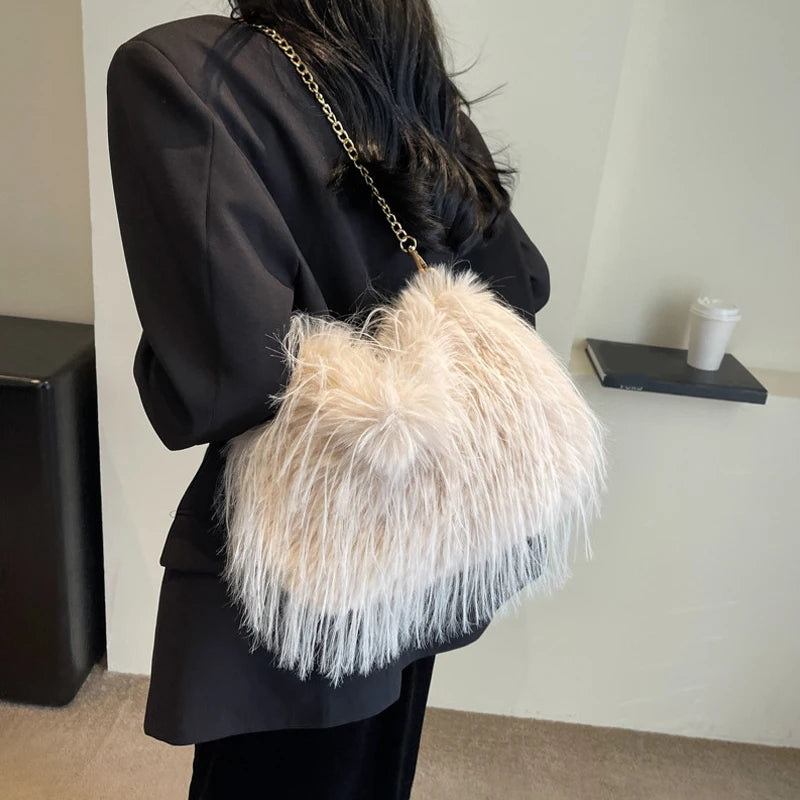 Zyrana Faux Fur Tassel Tote Bag