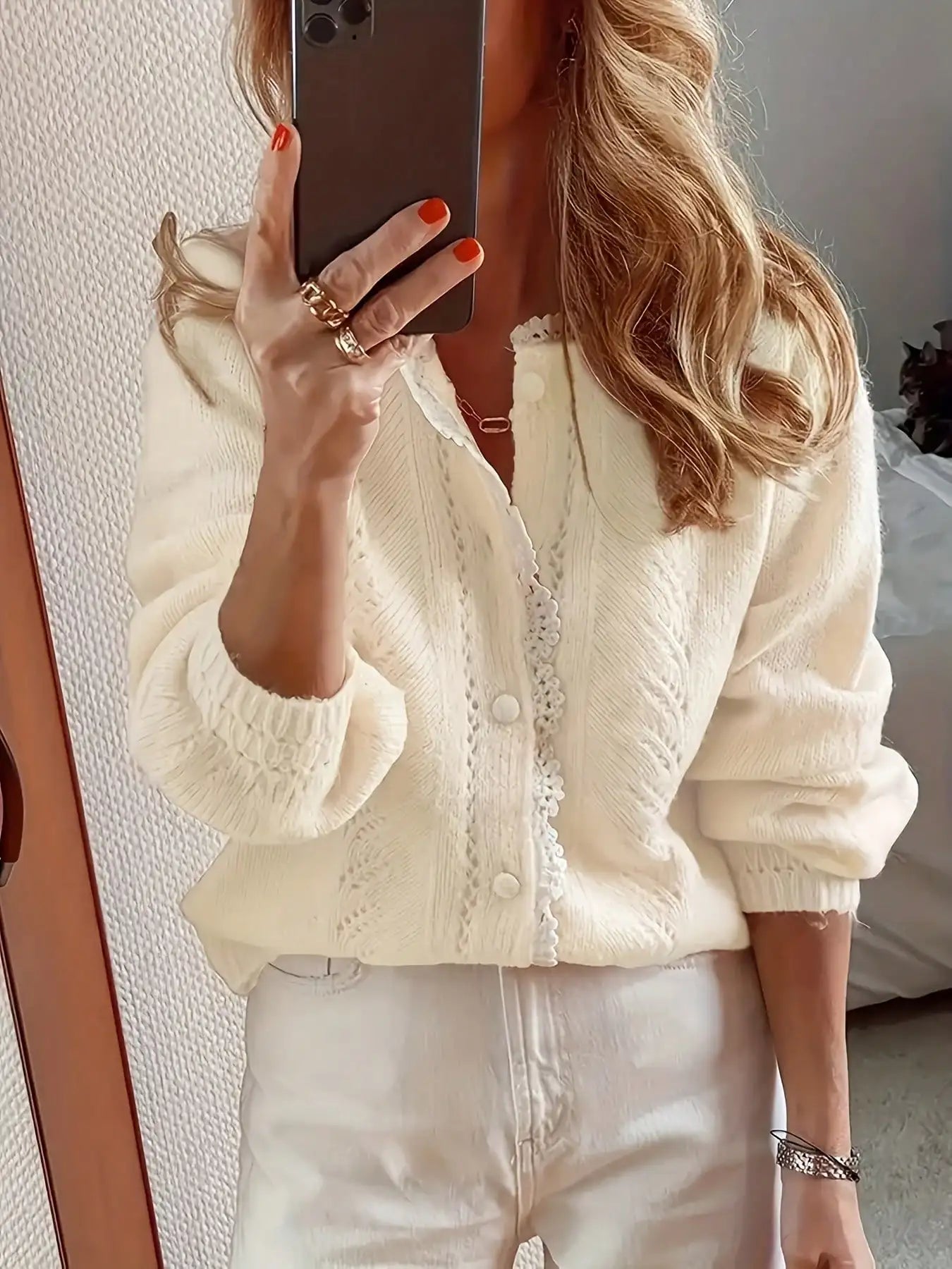 Zyrana Lace Patchwork Knitted Cardigan