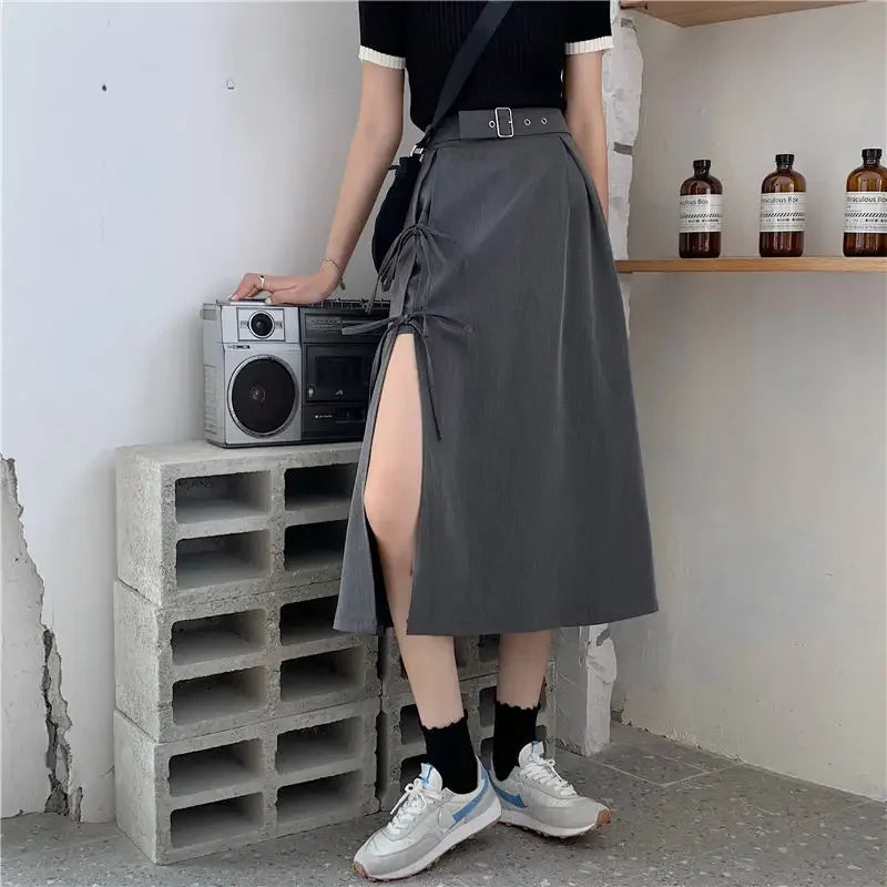 Zyrana Gothic High-Slit Midi Skirt