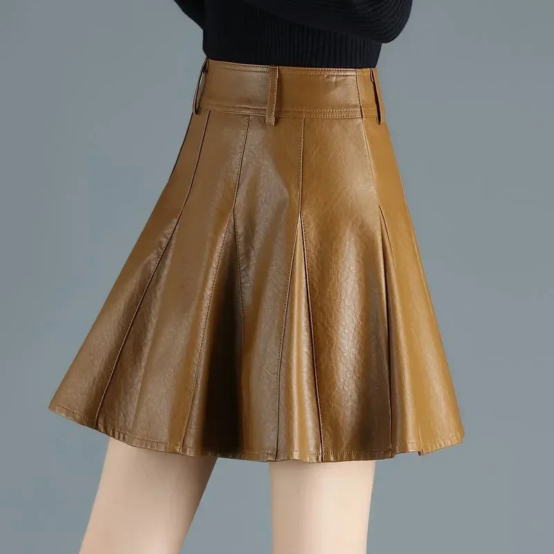 Zyrana High-Waist Genuine Leather Mini Skirt