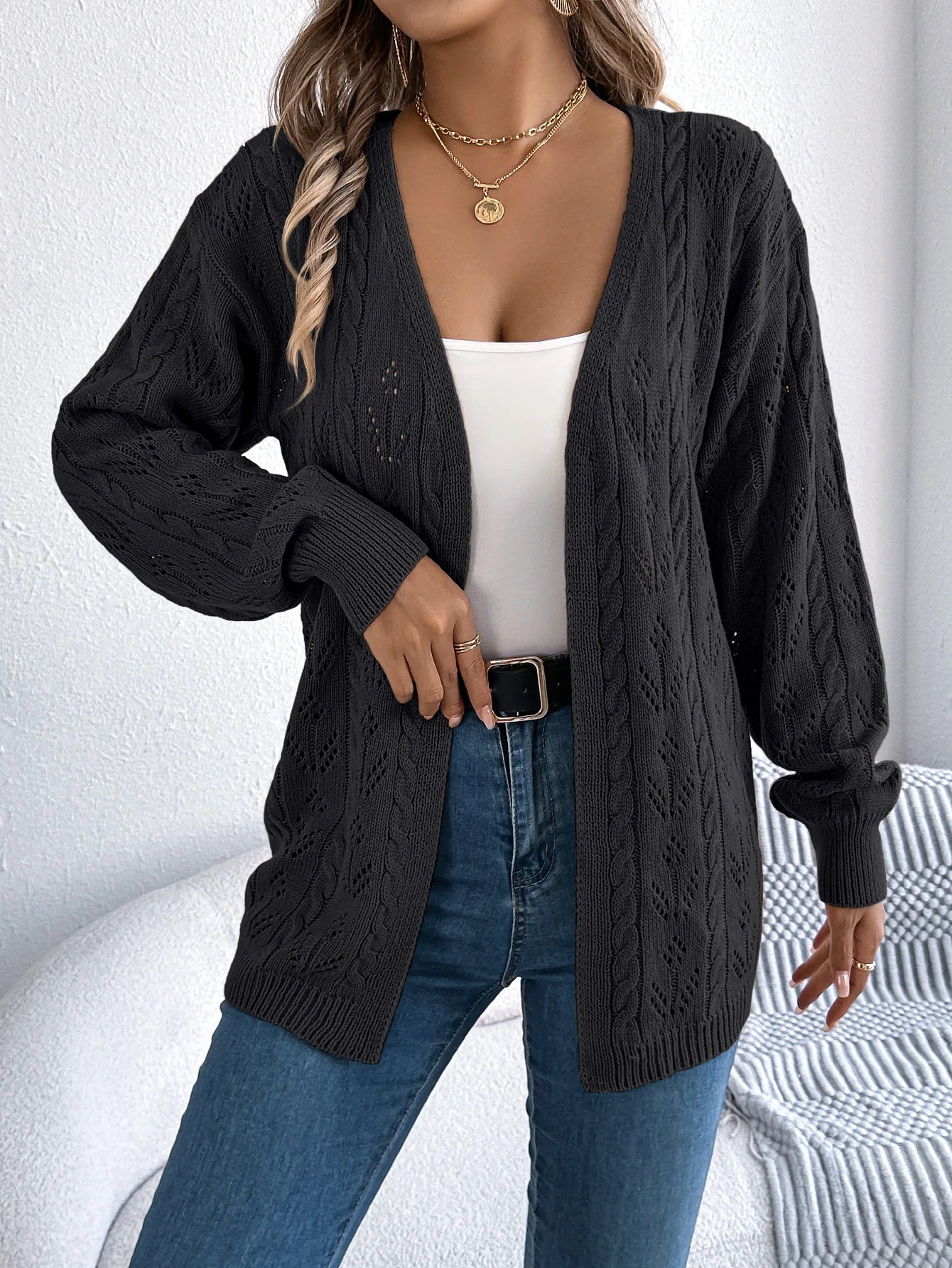 Zyrana Hollow Knit Long Cardigan
