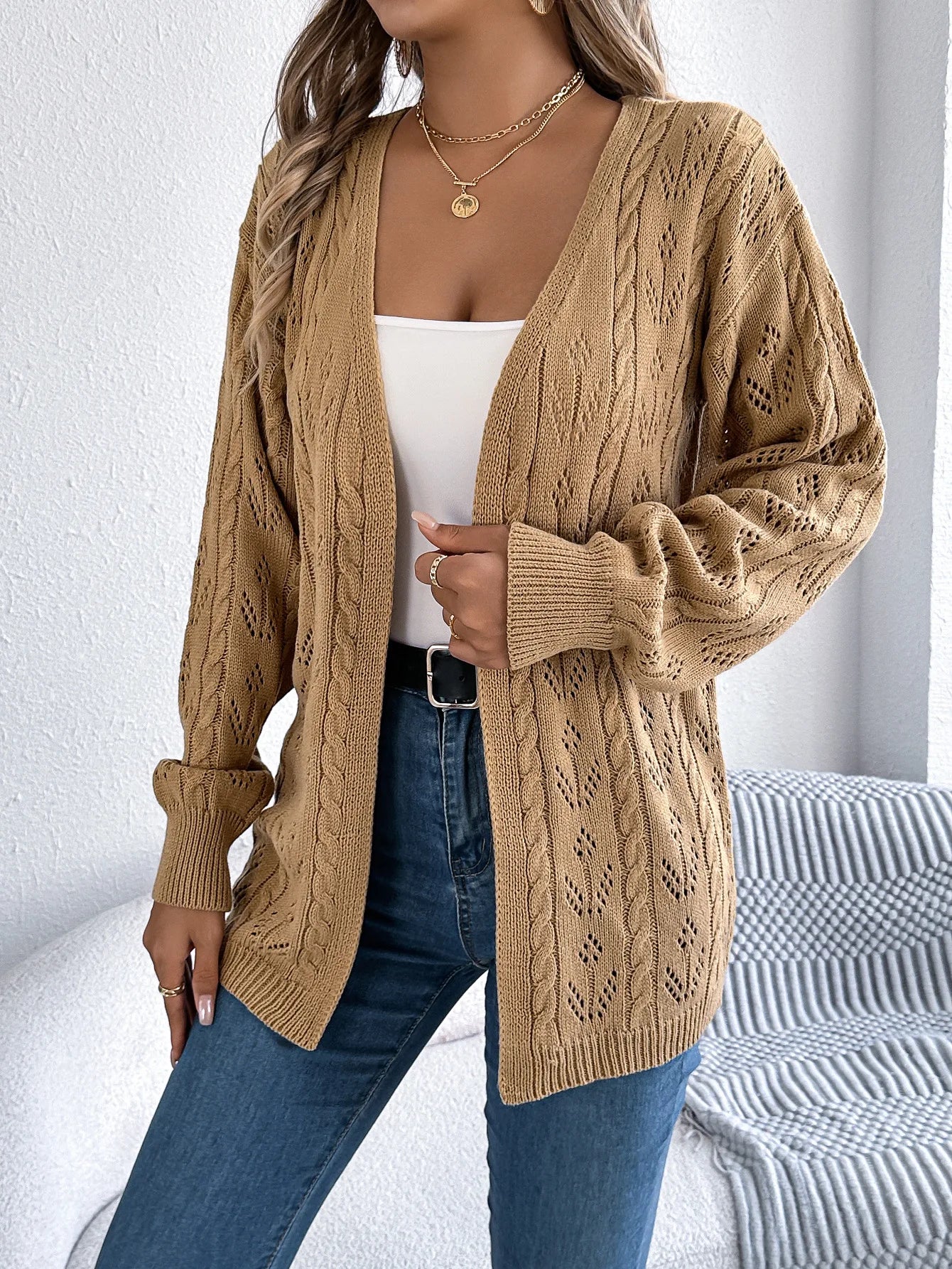 Zyrana Hollow Knit Long Cardigan