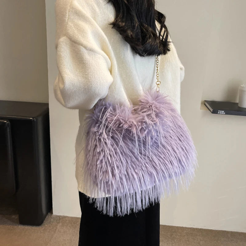 Zyrana Faux Fur Tassel Tote Bag