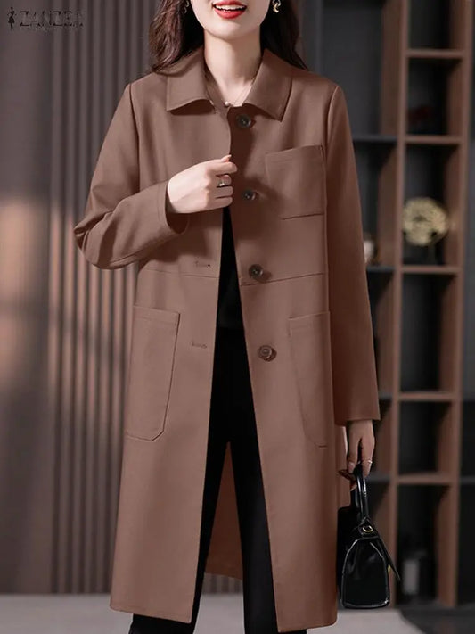 Zyrana Lapel Neck Loose Trench Coat