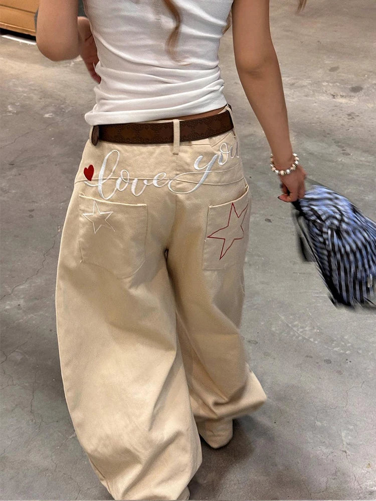 Zyrana White Wide-Leg Embroidered Jeans