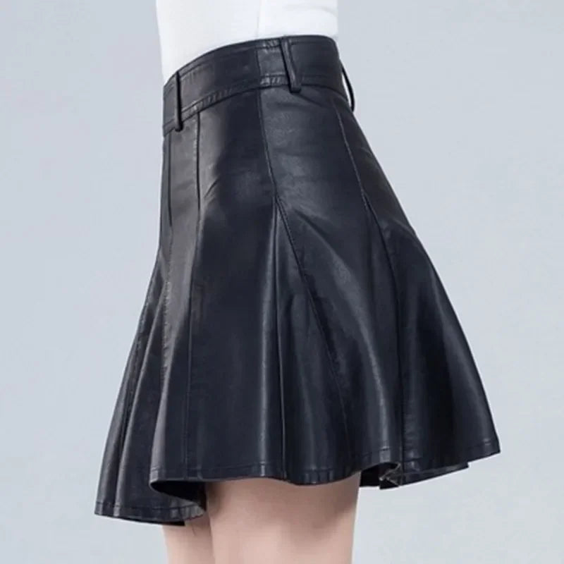 Zyrana High-Waist Genuine Leather Mini Skirt