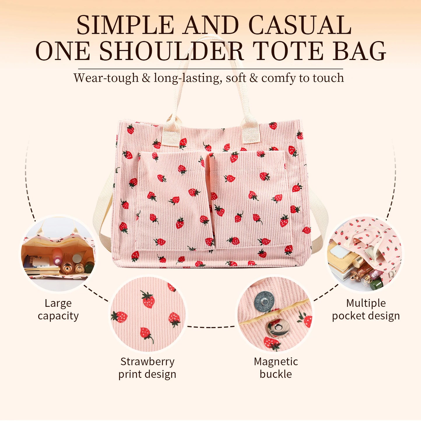 Zyrana Minimalist Strawberry Patch Tote