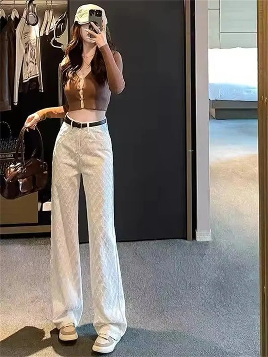 Zyrana White Wide-Leg Embroidered Jeans