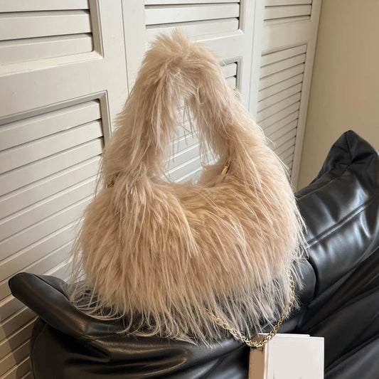 Zyrana Faux Fur Tassel Tote Bag