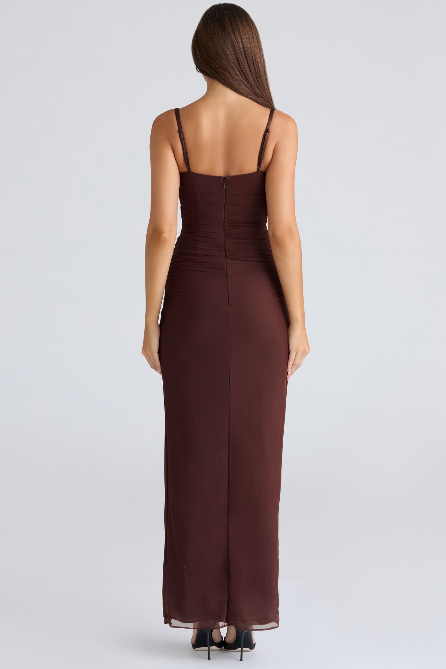 Vestido Maxi Lini Borgonha Malha Elástica Fenda Esculpida Elegante Confortável