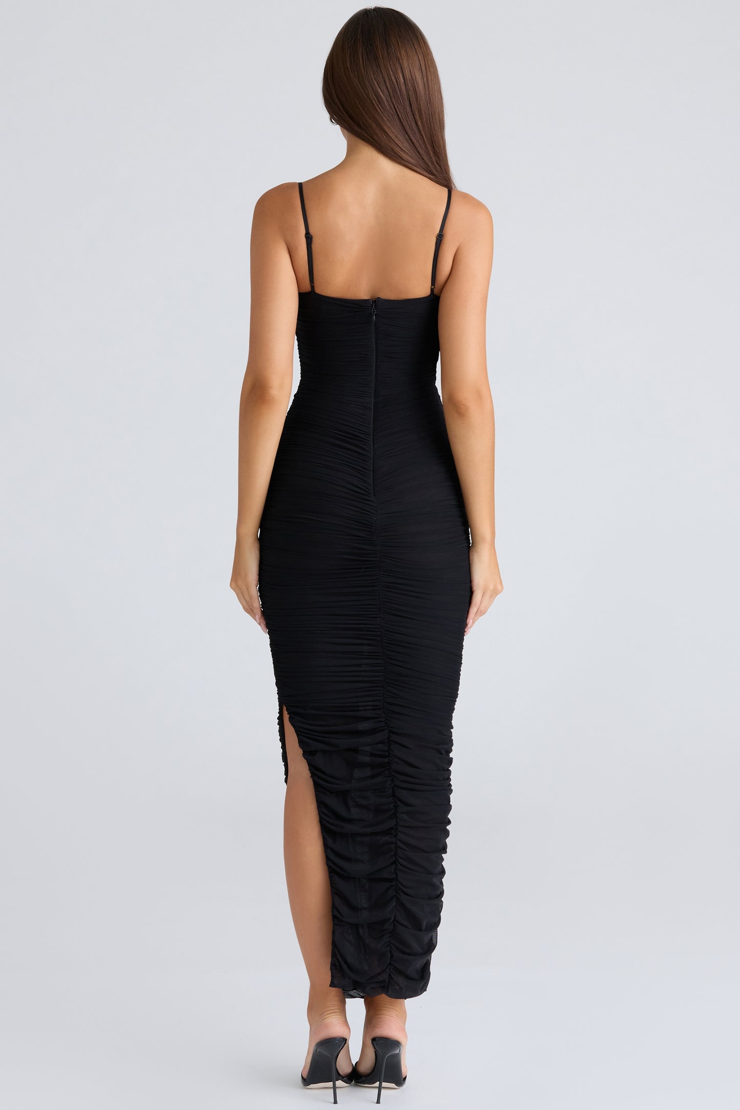 Vestido Maxi Fornarina Preto Malha Elástica Franzida Esculpido Elegante Festa Noite