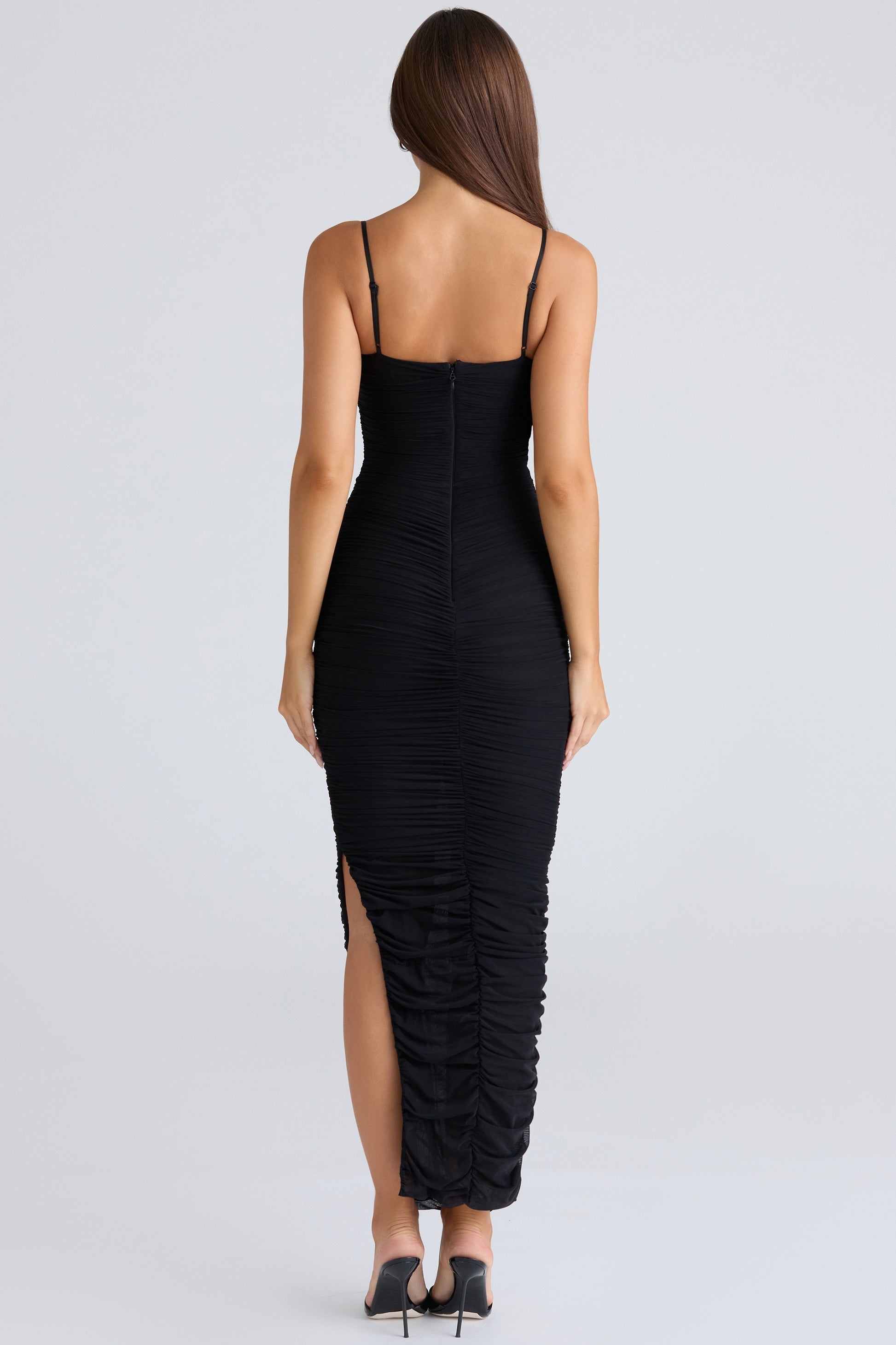 Vestido Maxi Fornarina Preto Malha Elástica Franzida Esculpido Elegante Festa Noite